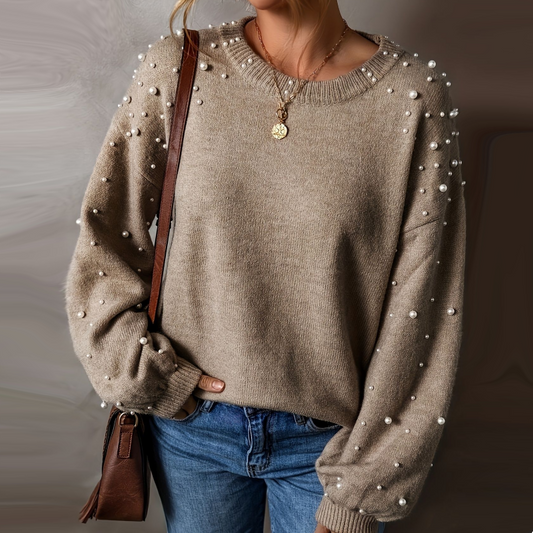✨Pullover mit Rundhalsausschnitt und Kunstperlen für Damen🧶💓