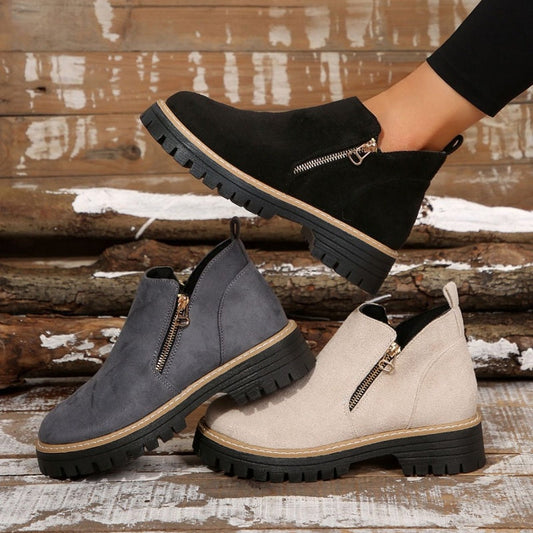 Damen-Stiefeletten mit runder Spitze und seitlichem Reißverschluss