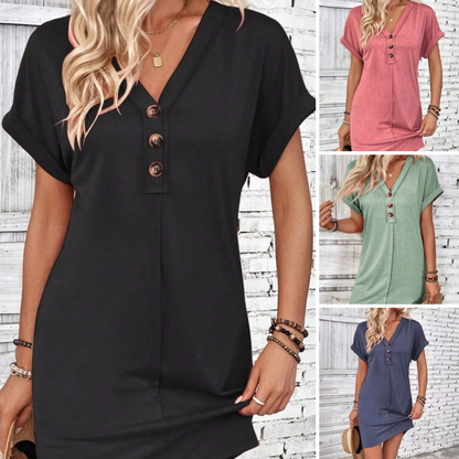👗🌺 50% RABATT! Frauen modisches Kleid mit einfarbiger Knopfleiste & Nackenrollen-Hülle – Elegant, zeitlos & perfekt für festliche Anlässe ✨