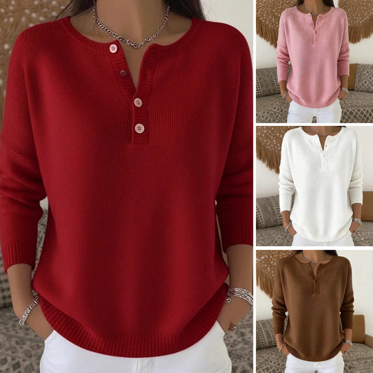 Damen Strickpullover mit Henley-Kragen