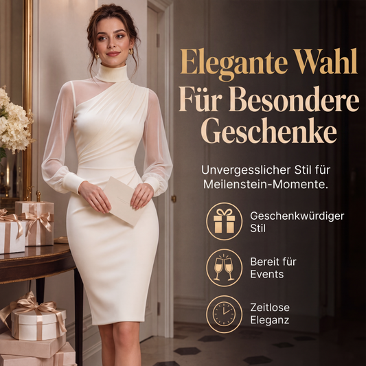 👗 50 % RABATT – Elegantes Damen-Midikleid mit Stehkragen & transparenten Ärmeln | Figurbetonter Look für besondere Anlässe