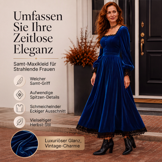 👗 50 % RABATT – Damen Vintage Samtkleid mit quadratischem Ausschnitt | Eleganter Retro-Look mit luxuriösem Tragegefühl ✨