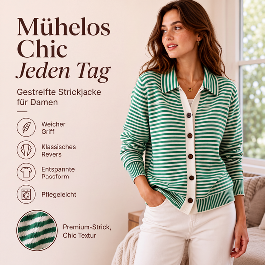 🧶 50 % RABATT – Damen Gestreifte Strickjacke | Zeitloser Layering-Look mit gemütlichem Tragekomfort ✨