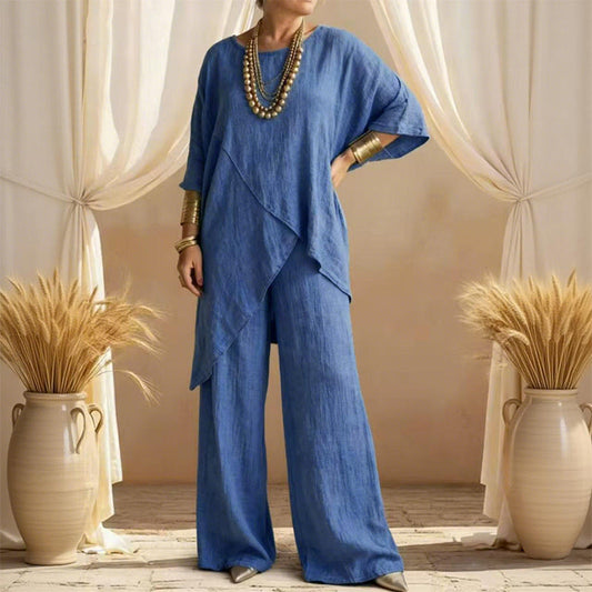 👗 50 % RABATT – Damen Zweiteiliges Set mit asymmetrischem Top & weiter Hose | Eleganter Komfort für jeden Anlass ✨