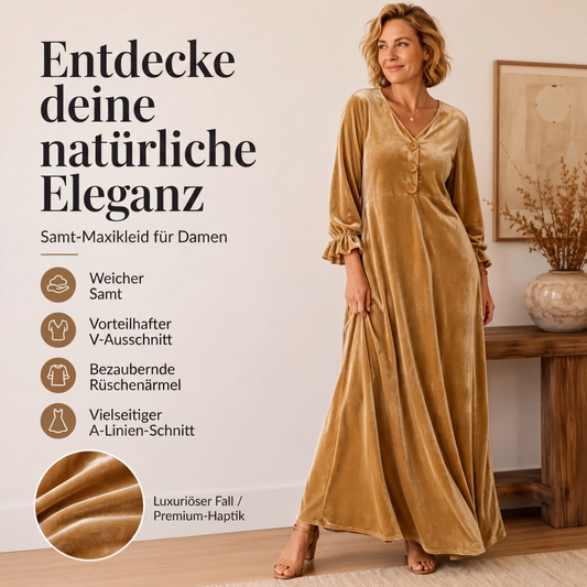 💎🌸 Jetzt im Trend – Samt-Maxikleid mit Rüschenärmeln – feminin und elegant
