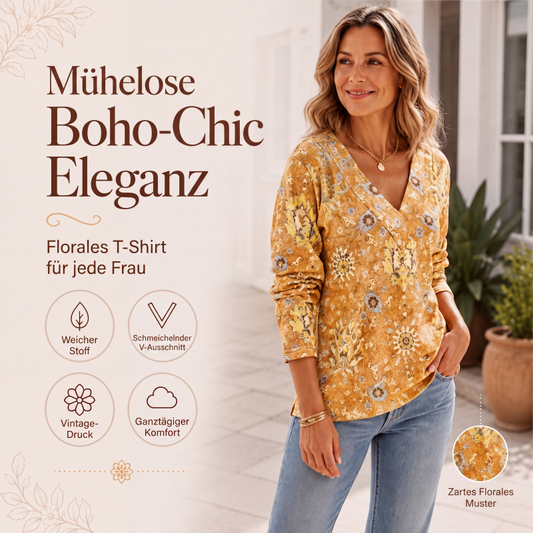 🌸 50 % RABATT – Elegantes Damen-Oberteil mit Blumenmuster & V-Ausschnitt | Femininer Look trifft auf zeitlose Eleganz ✨