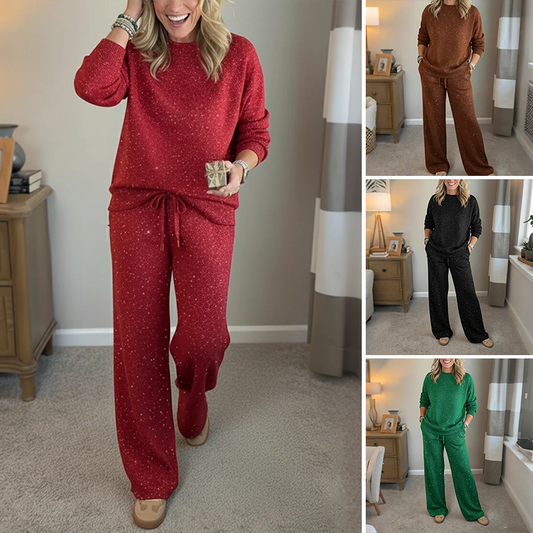 ✨ 50 % RABATT – Damen Glitzer 2-teiliges Set aus Pullover & Hose | Eleganter Glamour trifft auf kuscheligen Komfort 💎