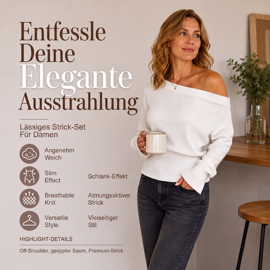 🧶 50 % RABATT | Feminin, elegant & vielseitig – Damen Rippstrick-Pullover im Off-Shoulder-Look