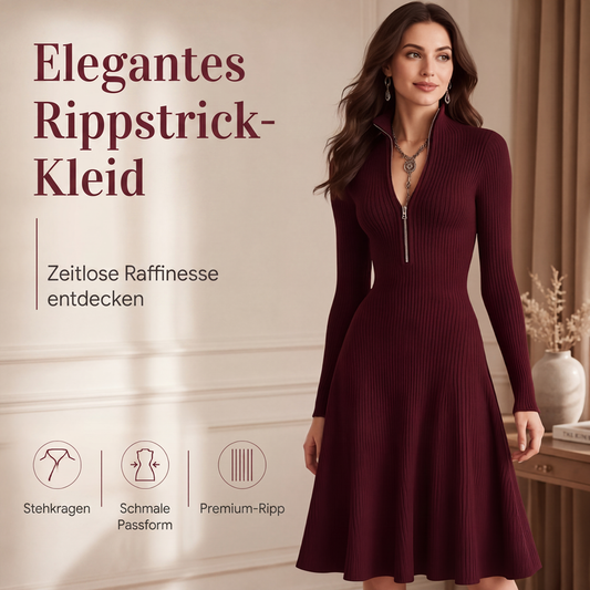 👗 50% Rabatt | Figurbetonter Komfort & Eleganz – Geripptes Strickkleid