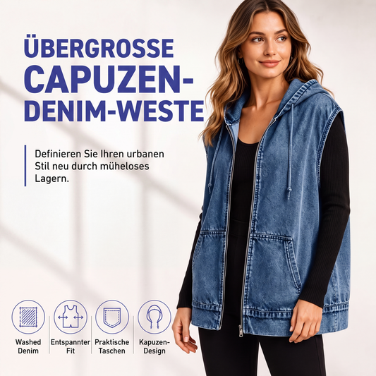👖 50% Rabatt | Moderner Denim-Layer-Look mit Kapuze – Damen Jeansweste