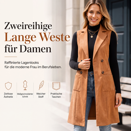 🦺 50% Rabatt | Optisch längere Silhouette & edle Wildlederoptik – Lange Damenweste
