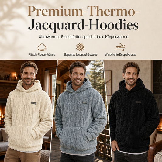 Herren Winter Kapuzenpullover mit Fleecefutter, Jacquard-Muster, langärmeliges Sweatshirt für Freizeit und Outdoor-Aktivitäten