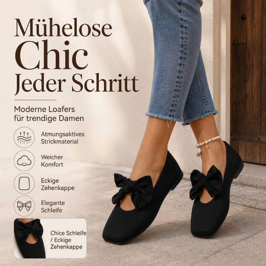 👢 Feminin & bequem – Flache Strick-Ballerinas mit Schleife – Eckige Zehenpartie, weicher Strick & vielseitig kombinierbar – Jetzt 50% Rabatt! versandfrei