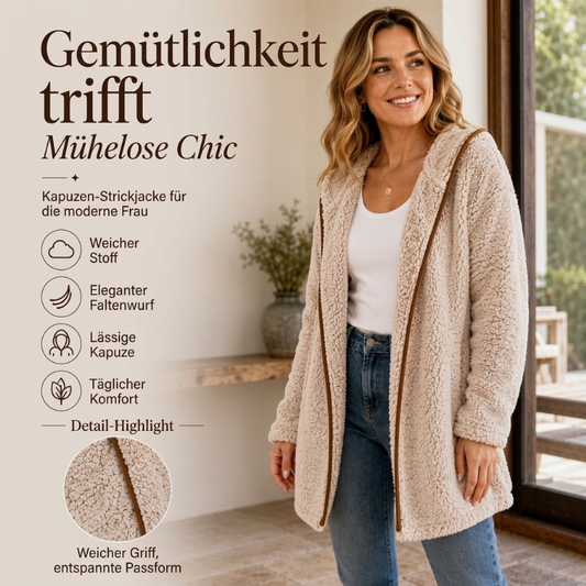 🌸 Legere Plüsch-Cardigan mit Kapuze für Damen – Kuscheliger Komfort, weicher Stoff & immer passend – Ein Must-have für kalte Tage