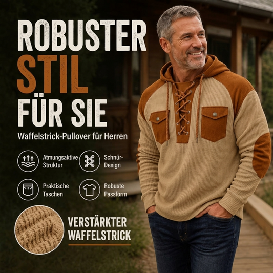 🧥 Lässig & modern – Herren-Kapuzenpullover mit Waffelstrick
