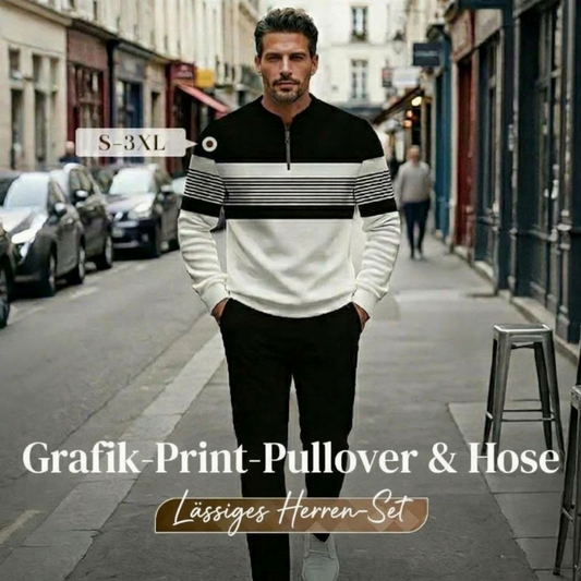 ⏰🔥NUR FÜR KURZE ZEIT: 50% RABATT & KOSTENLOSE LIEFERUNG!🔥BEREITS ÜBER 50.000 MAL VERKAUFT!🧵 Herren-Set aus grafisch bedrucktem Pullover und Hose – Markanter Streetwear-Stil. Höchster Tragekomfort zum Faulenzen oder für Erledigungen👖