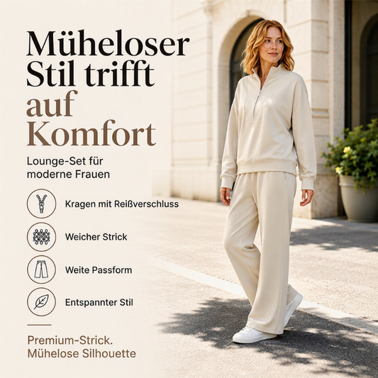 🧶 Damen-Set mit Halb-Reißverschluss-Sweatshirt und Weithosen – Bequem, sportlich & immer passend