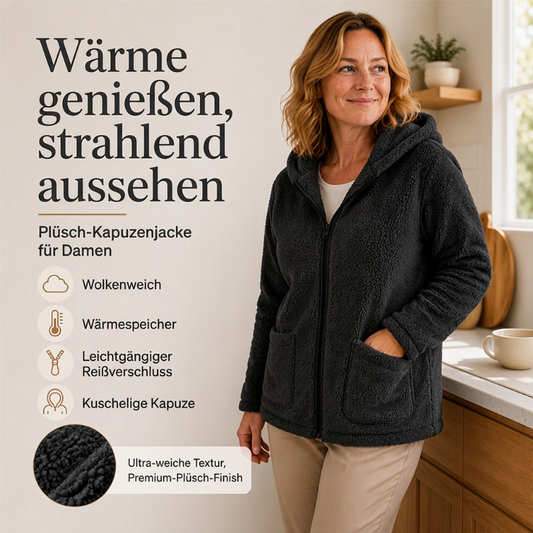 🧸 Lässige Plüsch-Kapuzenjacke für Damen – Kuschelig, warm & immer passend