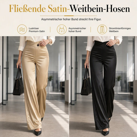 💎 Hoch taillierte Satin-Weithosen mit asymmetrischer Taille – Elegant, feminin & immer passend