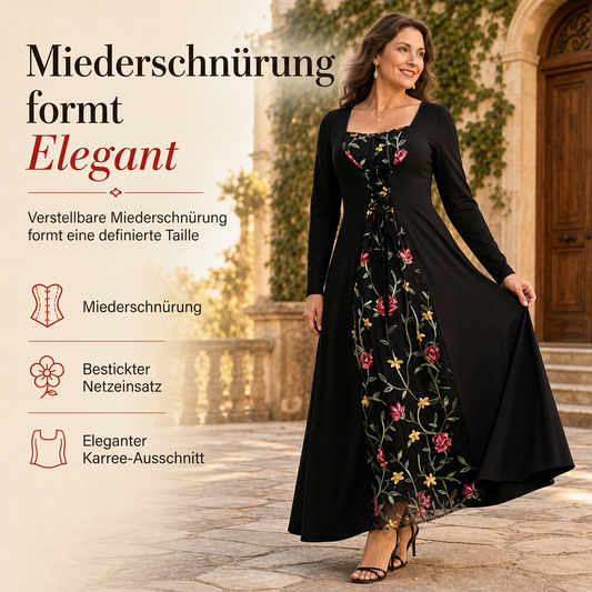 💎 Elegant & verführerisch – Corset-Maxikleid mit Netzeinsatz – Figurbetonter Schnitt, romantische Details & vielseitig kombinierbar