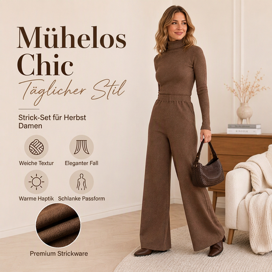 🧶 Damen-Set aus Rollkragen-Strickoberteil und weiten Hosen – Feminin, bequem & immer passend
