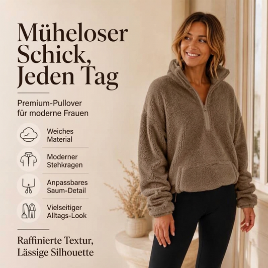 ☁️ Warmer, gemütlicher Damen-Sweatshirt mit halbem Reißverschluss – Kuschelig, bequem & immer passend