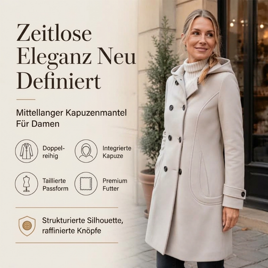 📢🎉50% Rabatt + Gratis Versand! 🚚✨Damen doppelreihiger Kapuzzi-Peat-Mantel