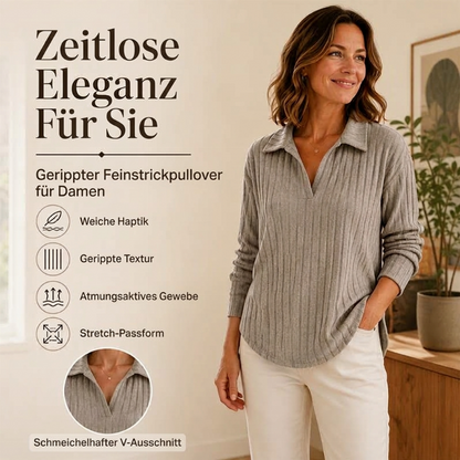 🌿 Klassisch & feminin – V-Ausschnitt Rippstrick Pullover – Weicher Stoff, moderner Schnitt & vielseitig kombinierbar