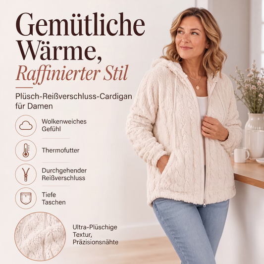 ☁️ Lässig & kuschelig – Flauschige Kapuzenjacke für Damen – Weicher Stoff, lockerer Schnitt & vielseitig kombinierbar