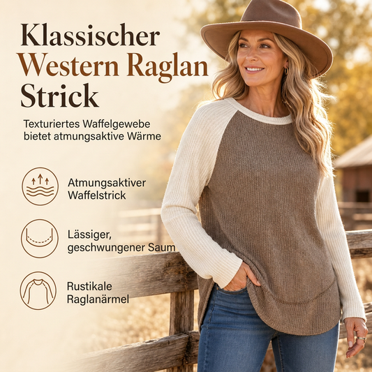 🤠 Damen Western Ranch-Stil Raglan-Strickoberteil – Strukturiert, bequem & immer passend