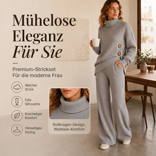 🔥Beliebtes Produkt ！✨Damen-Strickset mit Rollkragenpullover und Wide-Leg-Hose