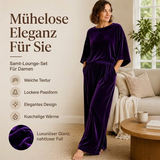 ☁️ Lässig & feminin – Samt-Set mit Kurzarm-Oberteil & Weite-Hose – Weicher Stoff, lockerer Schnitt & vielseitig kombinierbar