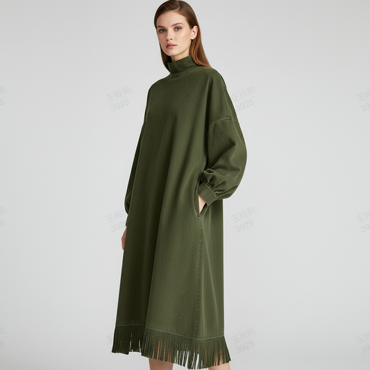 👗 Unifarbenes Damen Freizeitkleid aus Kunstvelours – Weich, feminin & immer passend
