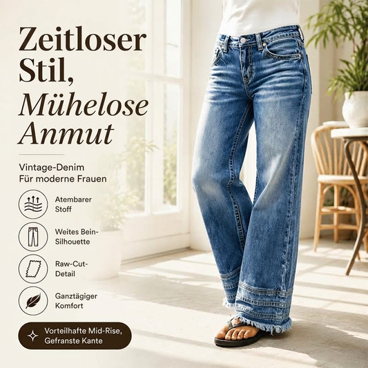 📢🎉Riesige Rabatte🛍️✨Damen Vintage Weitbeinjeans mit Rohem Saum